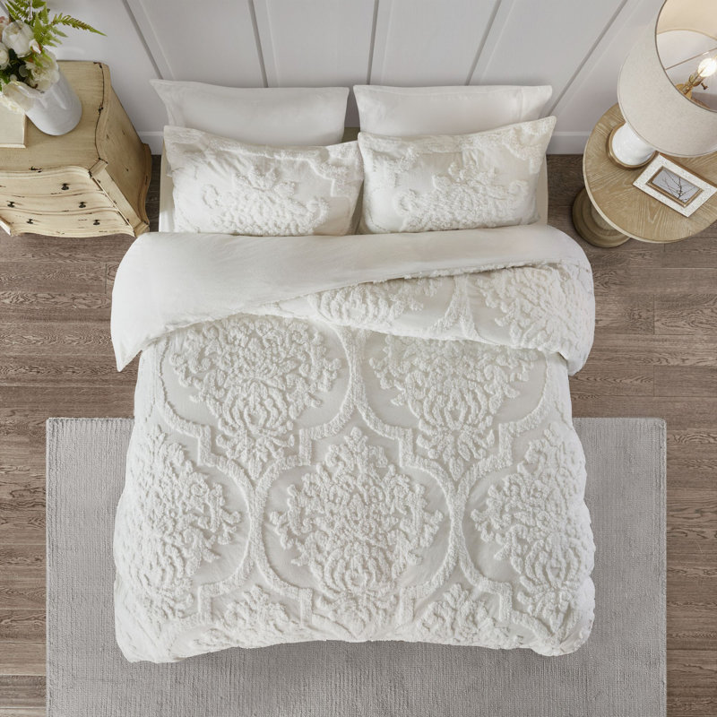 Eider & Ivory Kennesaw 3 Piece Tufted Cotton Chenille Damask Duvet